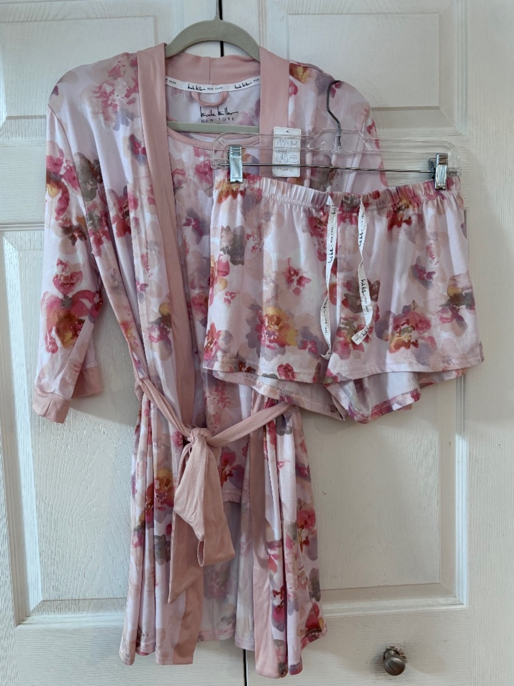 NEW NICOLE MILLER Pink Floral Three-Piece Sleepwear Set Size S